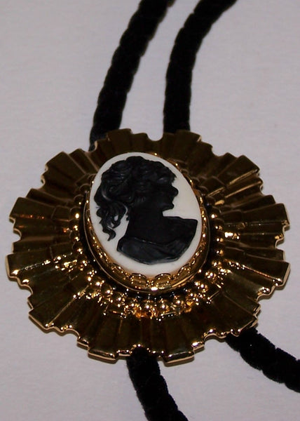 Bolo Bola Tie with Acrylic Black on White Cameo