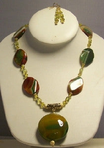 Green, Brown & Yellow Onyx Statement Necklace Set