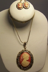 Carnelian Cameo Pendant Set
