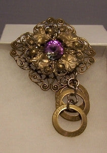 Antique Brass with Lilac Brooch