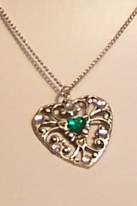 Silver Heart with Green Rhinestone