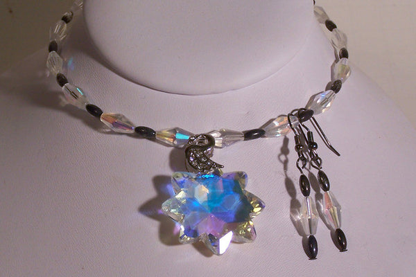 Crystal AB Star Choker Jewelry Set With Silver Accents