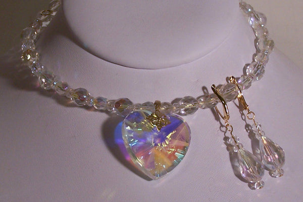 Crystal Heart with Gold Choker Set