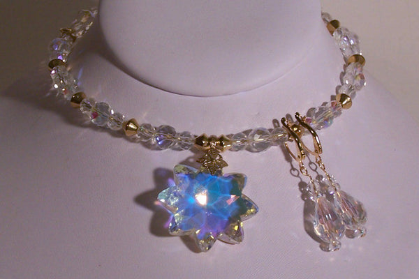 Crystal AB Star Choker Jewelry Set With Gold Accents