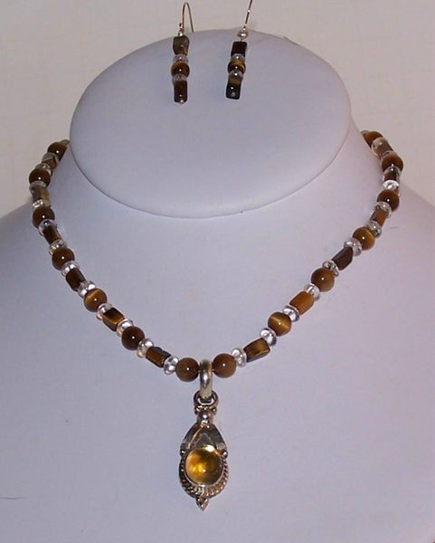 Citrine Drop on Golden Tigereye Necklace