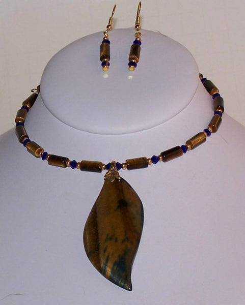 Blue & Golden Tigereye Leaf on MW Choker