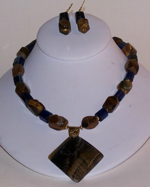 BlueTigereye Diamond Necklace