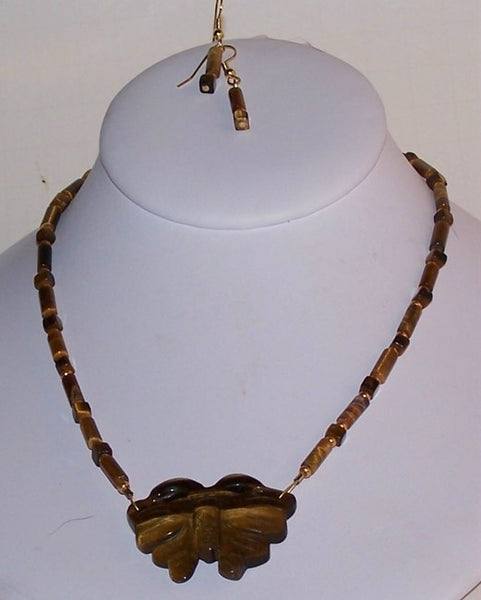 Carved Golden Tigereye Butterfly Necklace Set