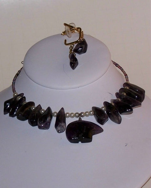 Amethyst Zuni Bear with Nuggets and Pearls