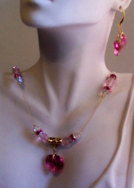 Pink/Rose Hearts Necklace Set