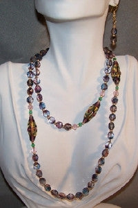 Blue/Amethyst Fancy Color-Blended Bead Necklace Set with Wedding Cake Bead Accents