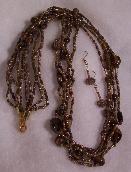Brown Glass Multi-Strand Necklace Set