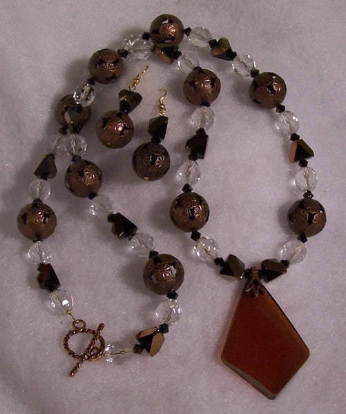 Copper-Brown Large Drop Necklace Set