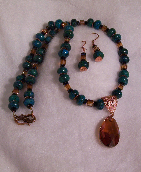 Crystal Copper Large Drop with Chrysocolla Necklace Set