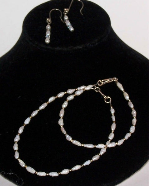 Rice Pearl Anklet & Bracelet Set