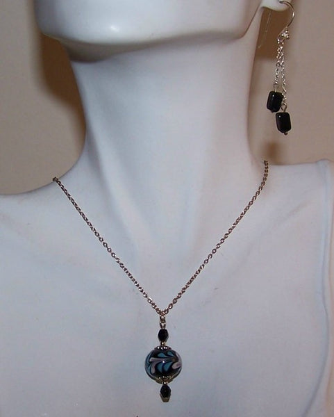 Black with Blue Lampwork Pendant Set