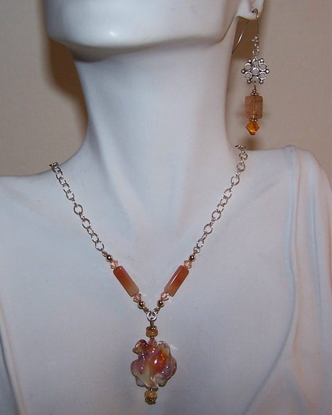 Pumpkin Lampwork Glass Bead Pendant Set