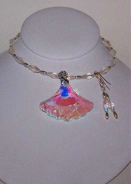 Crystal AB Fan on Silver Necklace Choker Set