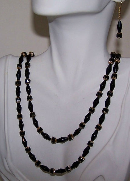Dramatic Black & Gold Flapper-Length Necklace Set