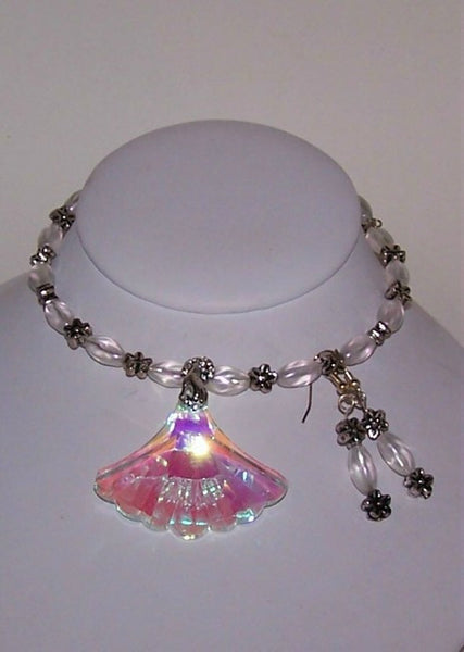 Crystal AB Fan Necklace Set with Silver Accents