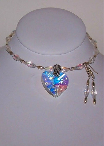 Crystal Heart with Silver Choker Set