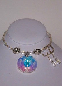 Crystal AB Round Drop with Silver Accents Choker Set