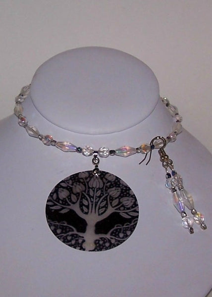 Tree of Life Design on Black Capiz Shell with Silver