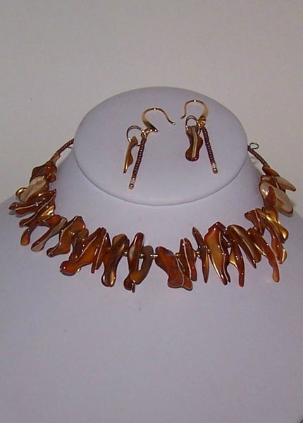 Golden Brown "Frangle" Spike Shell Choker Necklace Set