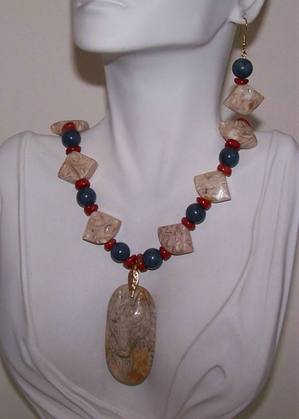 Carved Fossil Coral Necklace Set
