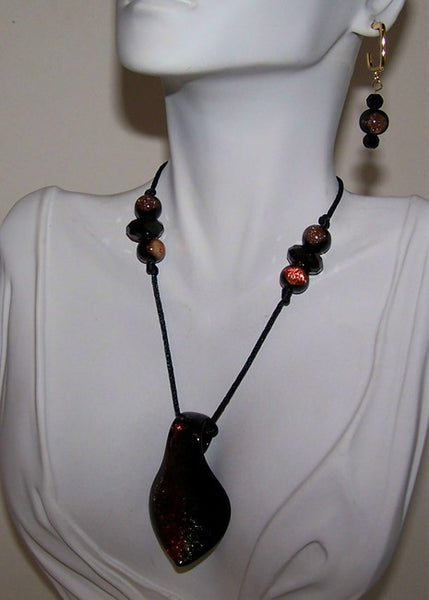 Black Dichroic Glass Spoon Pendant
