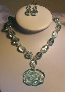 Aqua Rose on Aquamarine Crystal Necklace