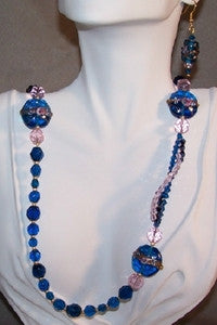 Dark Blue, Not your Gramma's, Crystal Necklace Set