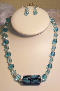 Blue Crystal Necklace Set with Blue Accent Bead