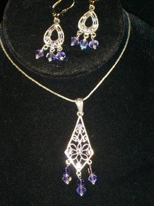 Tanzanite Crystal on Silver Chandelier Set