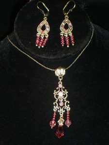 Rose Crystal on Silver Chandelier Set