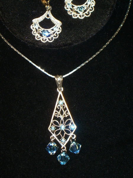 Aquamarine Crystal on Silver Chandelier Set