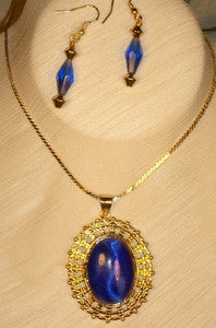 Blue Catseye Pendant Set