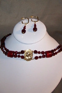 Brass Cameo on Garnet Red Choker Set