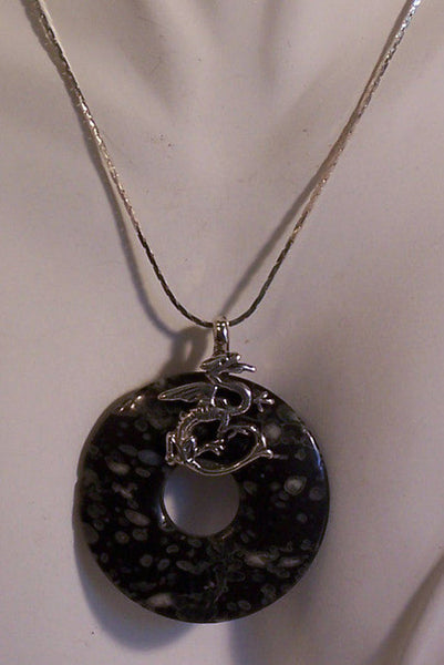 Silver Dragon on Picasso Jasper Donut Pendant