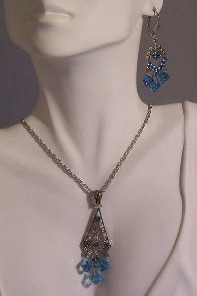 Aquamarine Crystal pendant set on Silver Chandelier No. 3