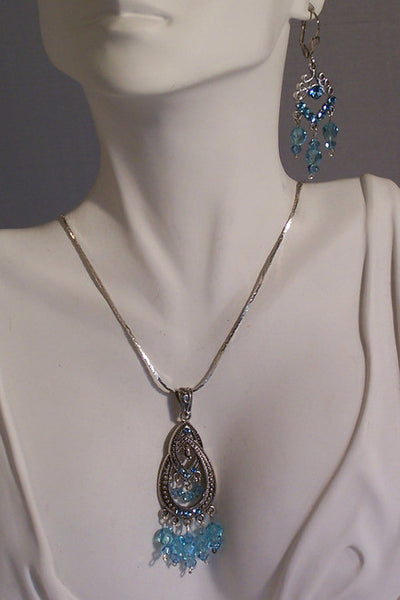 Aquamarine Crystal Pendant Set on Silver Chandelier No. 2