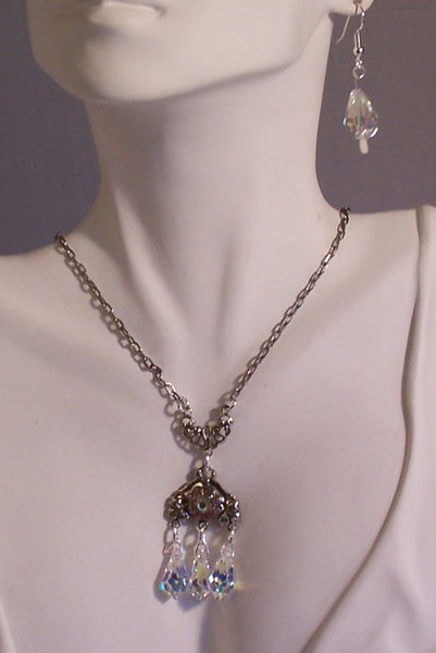 Crystal AB Pendant Set on Antiqued Silver