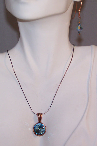 Aquamarine Crystal Rivoli on Copper Pendant Set