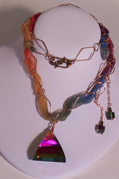 Rainbow Colors with Triangle Crystal Vitrale Pendant with Copper Pendant Set