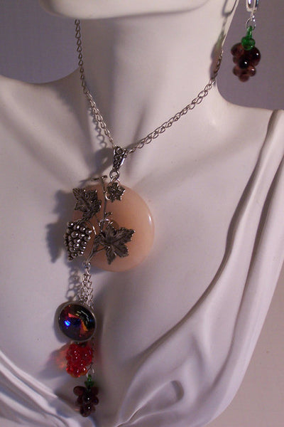 Grapevine (s) Pendant Set with Rose Quartz, Grape Bunches and Crystals