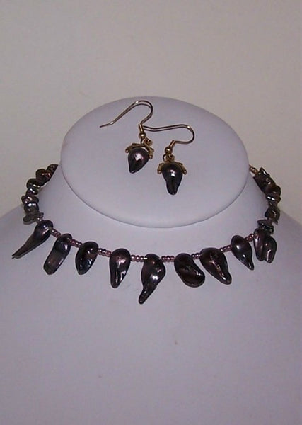 Grey Baroque-Petal Pearls Choker Necklace Set