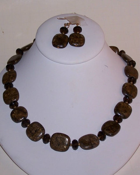 Ironstone Rounded Rectangles & Coins Necklace and Earrings