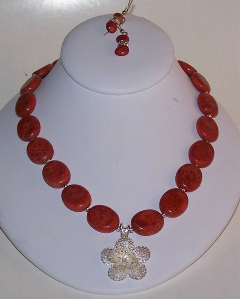 Sponge Coral with Silver Filigree Drop