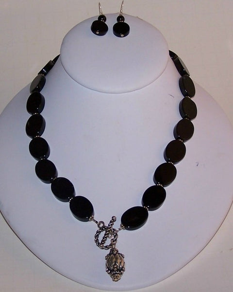 Black Onyx Set With Silver Focal Clasp