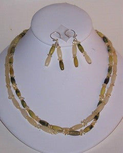 Double Strand of Green & Cream Agate